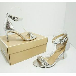 🆕 Michael Kors Ankle Strap Sandals Silver Snake 6